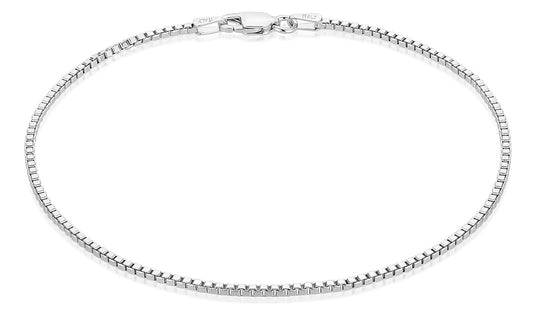 1.5mm Rhodium Plated Silver Square Box Chain Bracelet