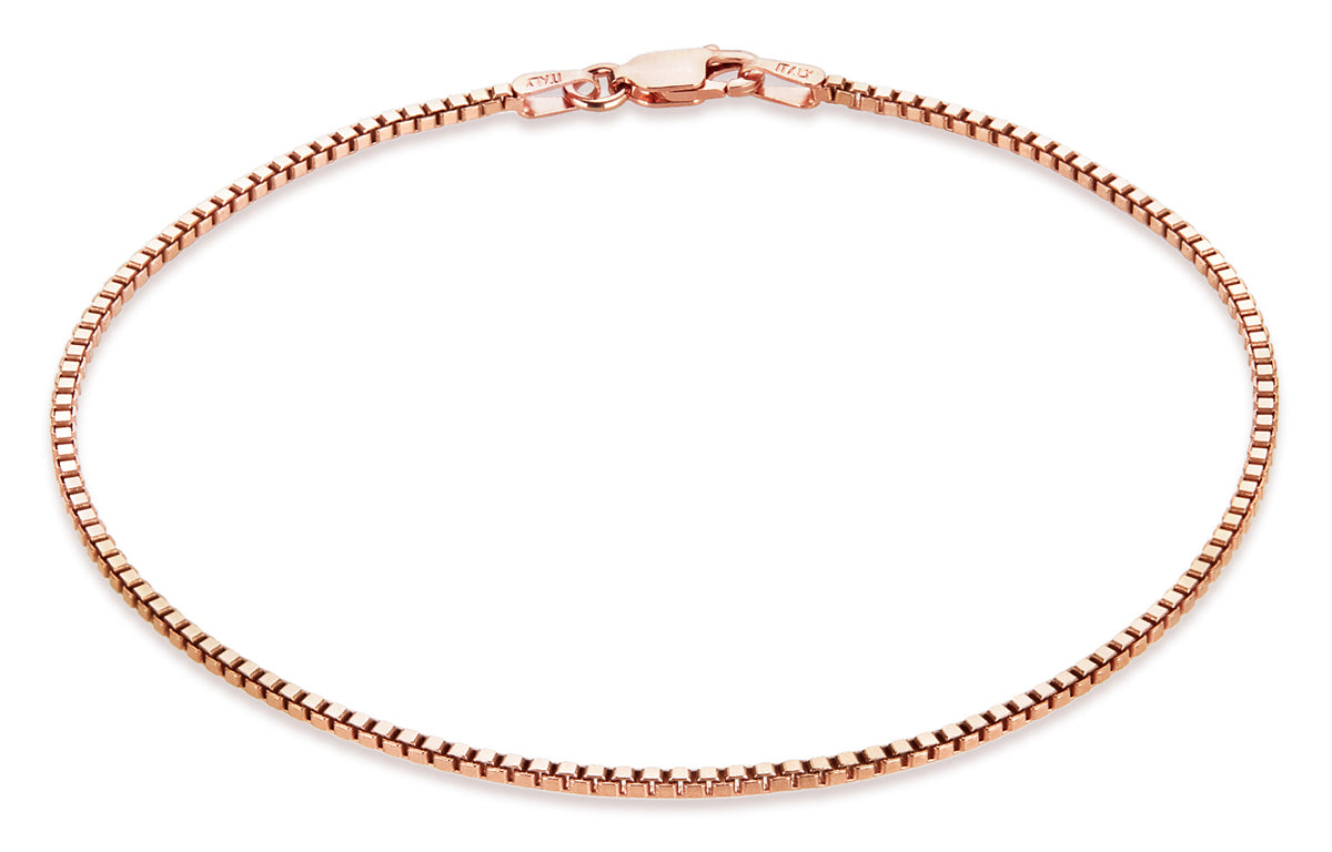 1.5mm Rose Gold Plated Silver Square Box Chain Bracelet