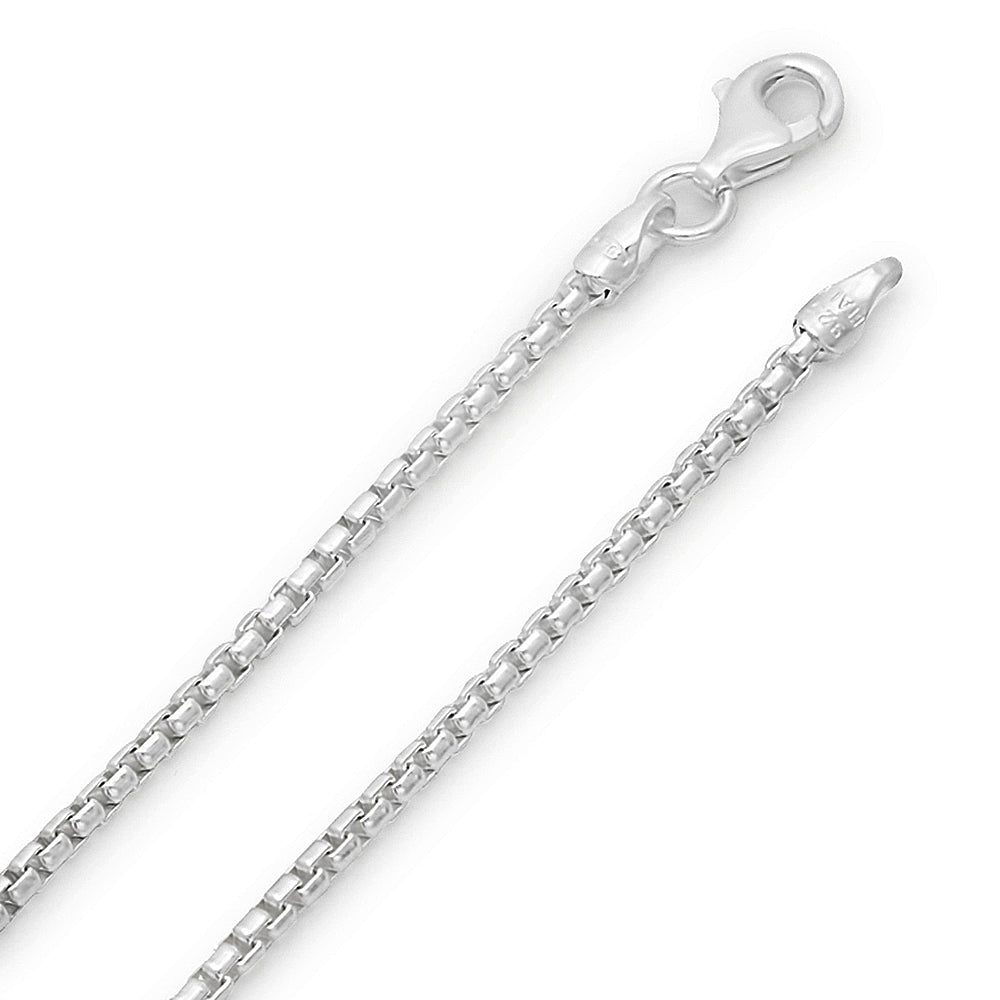 1.9mm Solid .925 Sterling Silver Square Box Chain Necklace + Gift Box