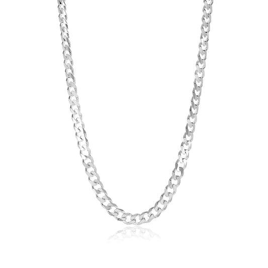 Men's 7.5mm Solid .925 Sterling Silver Beveled Curb Chain Necklace