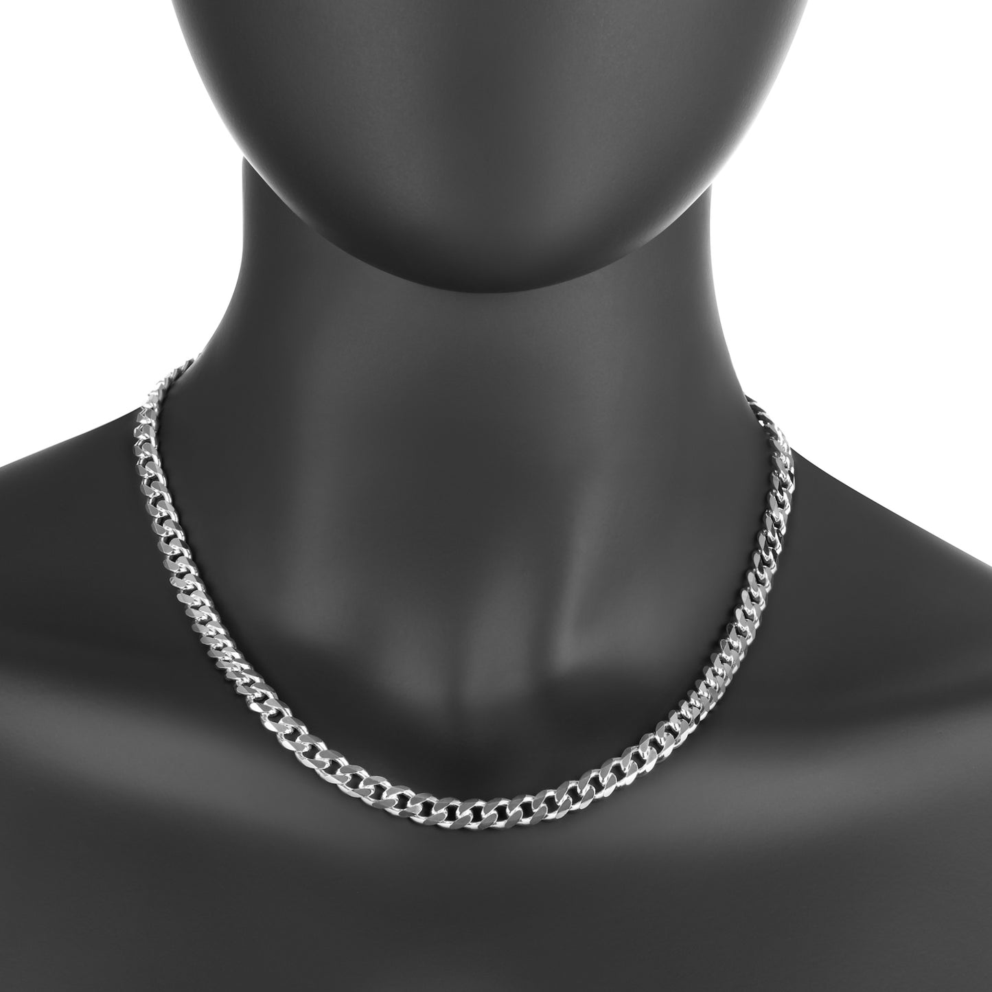 Men's 7.5mm Solid .925 Sterling Silver Beveled Curb Chain Necklace