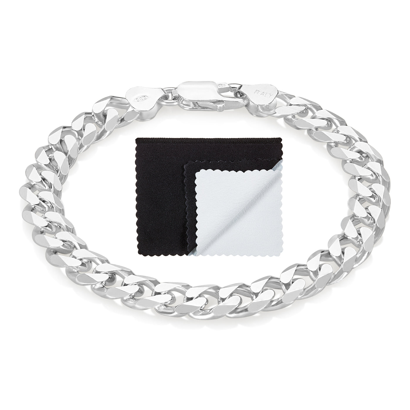 Men's 7.5mm Solid .925 Sterling Silver Beveled Curb Chain Necklace