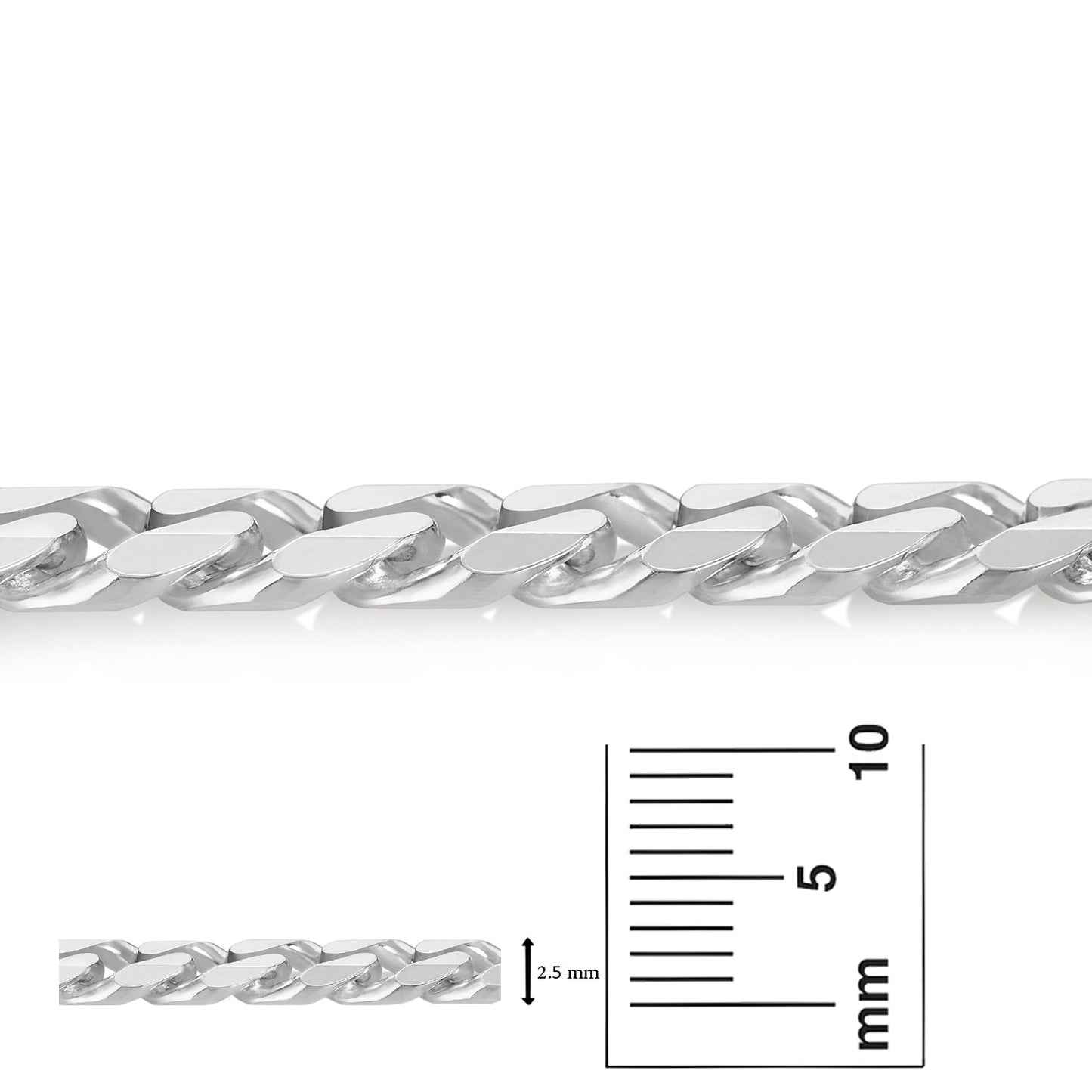 Men's 7.5mm Solid .925 Sterling Silver Beveled Curb Chain Necklace