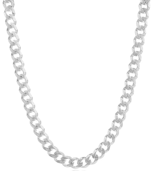 Men's 8.9mm .925 Sterling Silver Diamond-Cut Flat Cuban Link Curb Chain Necklace