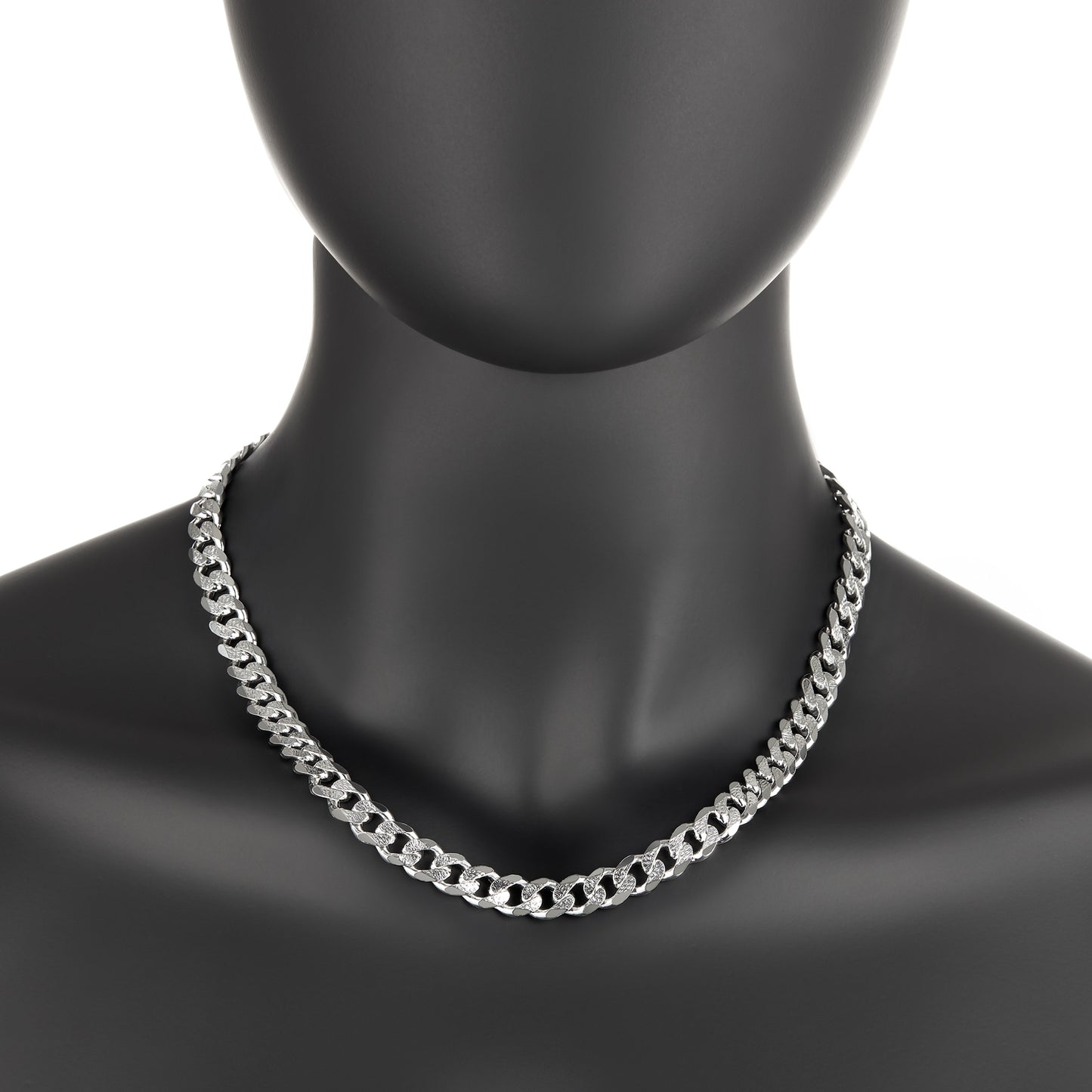 Men's 8.9mm .925 Sterling Silver Diamond-Cut Flat Cuban Link Curb Chain Necklace