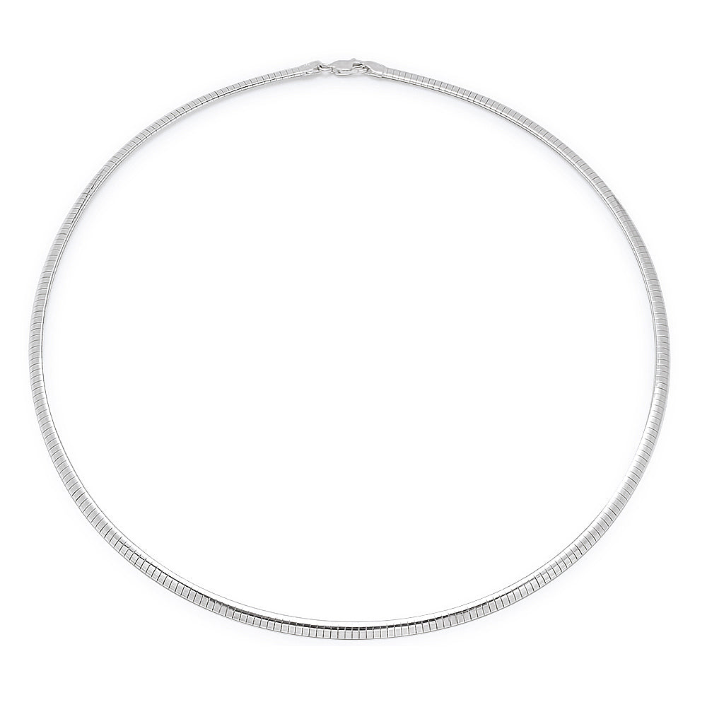 Women's 4mm Solid .925 Sterling Silver Flat Omega Chain Necklace + Gift Box