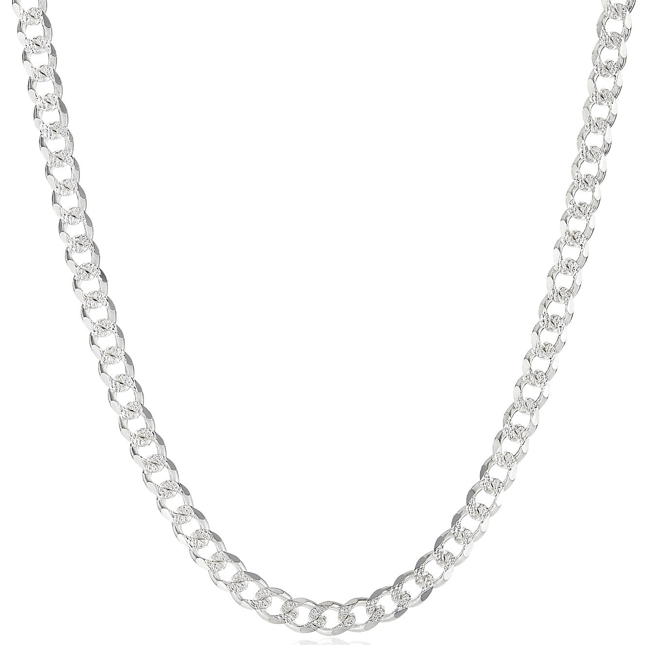 Men's 6.5mm .925 Sterling Silver Diamond-Cut Flat Cuban Link Curb Chain Necklace