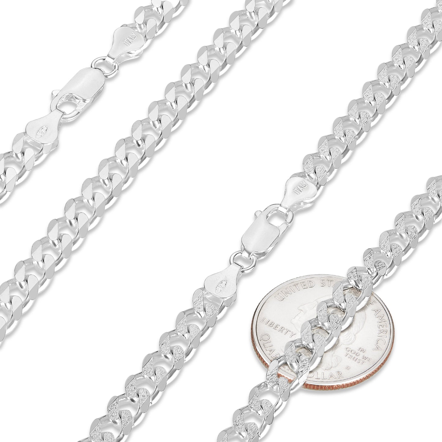 Men's 6.5mm .925 Sterling Silver Diamond-Cut Flat Cuban Link Curb Chain Necklace