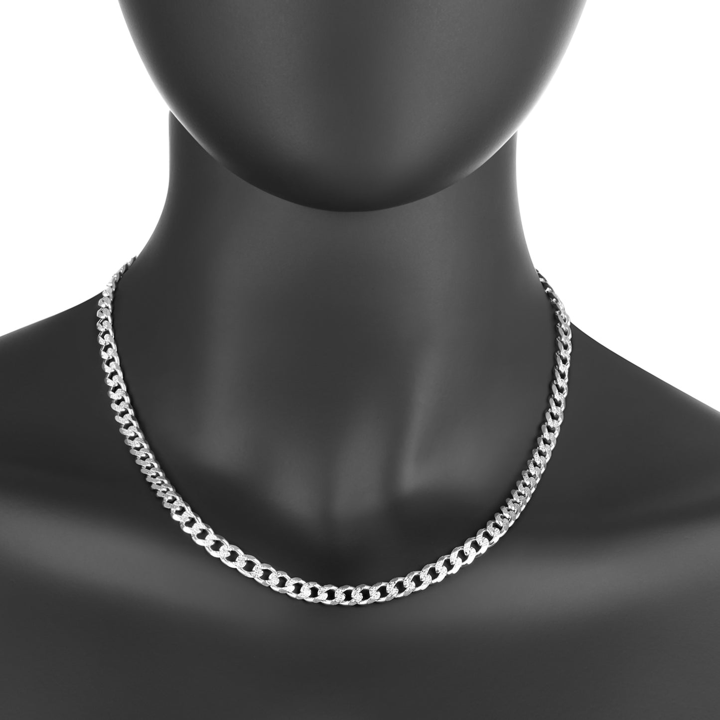 Men's 6.5mm .925 Sterling Silver Diamond-Cut Flat Cuban Link Curb Chain Necklace