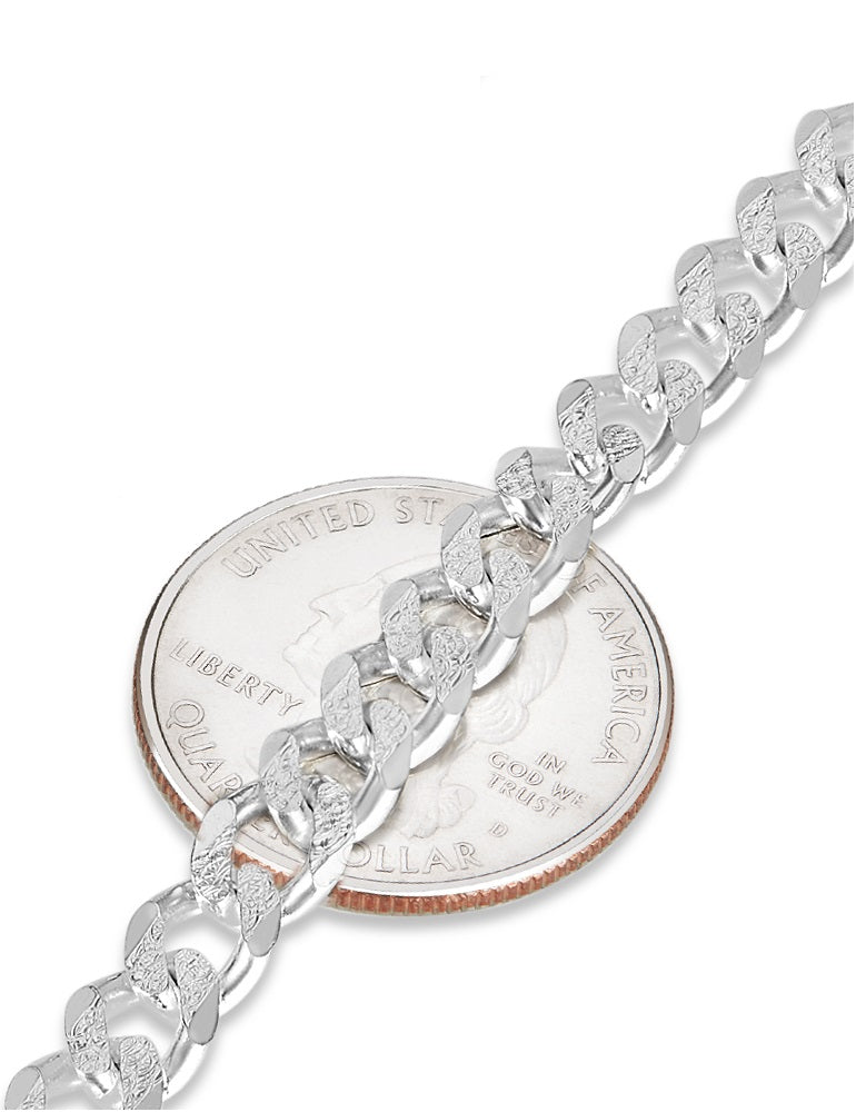 Men's 6.5mm .925 Sterling Silver Diamond-Cut Flat Cuban Link Curb Chain Necklace