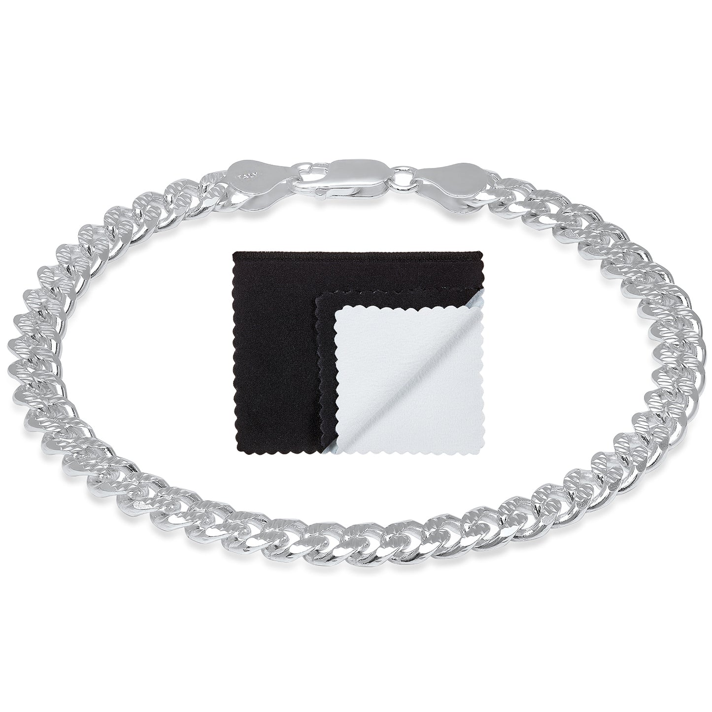 Men's 6.5mm .925 Sterling Silver Diamond-Cut Flat Cuban Link Curb Chain Necklace