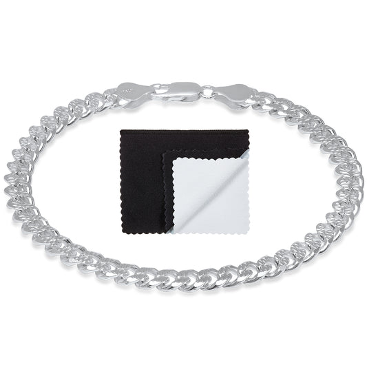 6.5mm .925 Sterling Silver Diamond-Cut Flat Curb Chain Bracelet