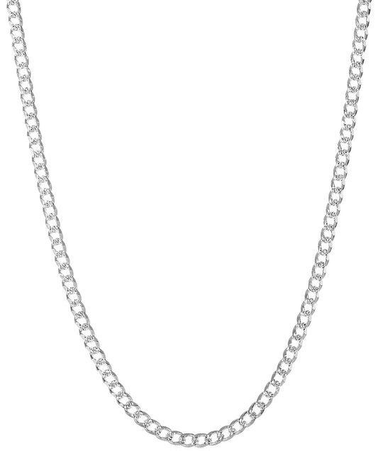 4.4mm .925 Sterling Silver Diamond-Cut Flat Cuban Link Curb Chain Necklace + Gift Box