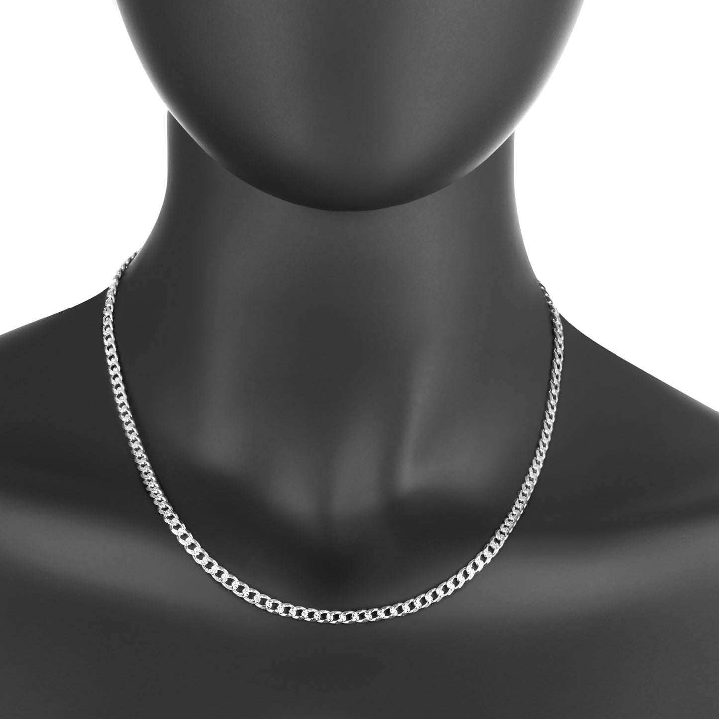 4.4mm .925 Sterling Silver Diamond-Cut Flat Cuban Link Curb Chain Necklace