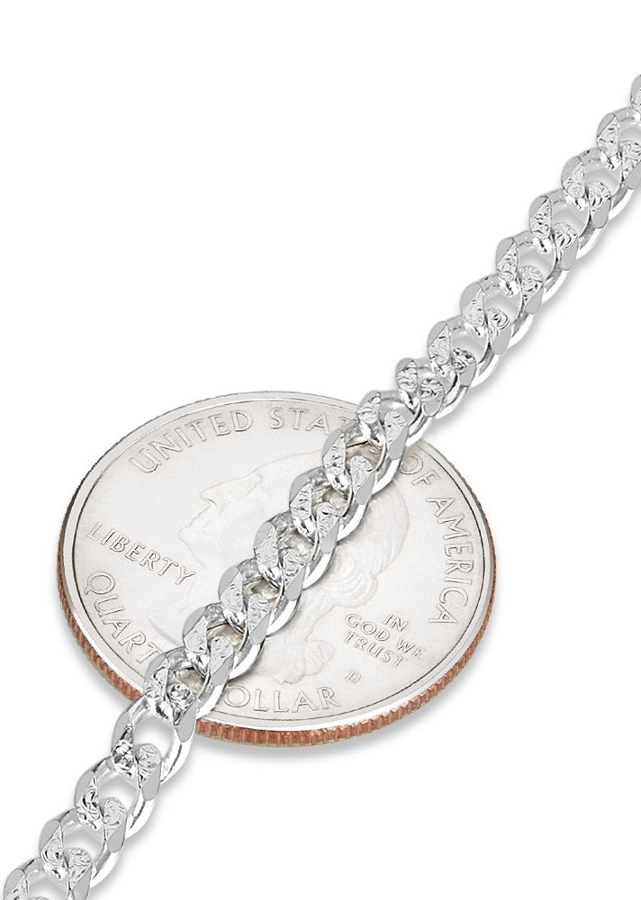 4.4mm Solid .925 Sterling Silver Flat Curb Chain Bracelet + Gift Box