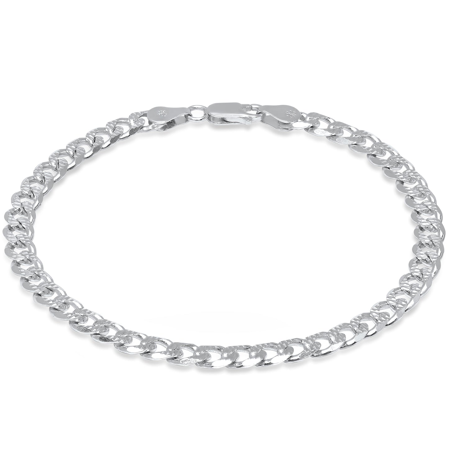 Men's 5.1mm .925 Sterling Silver Diamond-Cut Flat Cuban Link Curb Chain Necklace