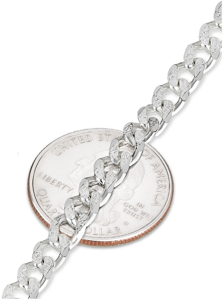 Men's 5.1mm .925 Sterling Silver Diamond-Cut Flat Cuban Link Curb Chain Necklace