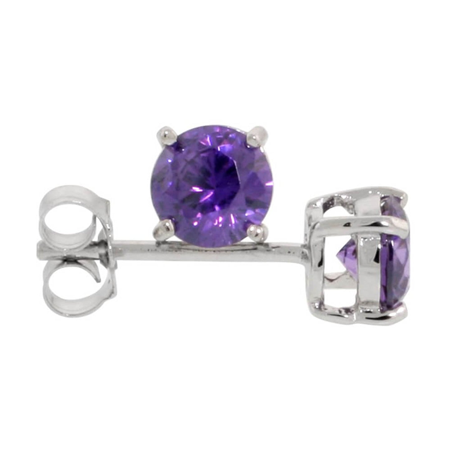 .925 Sterling Silver Lavender 4mm - 7mm Round Cut CZ Stud Rhodium Plated Earrings - Made in Italy