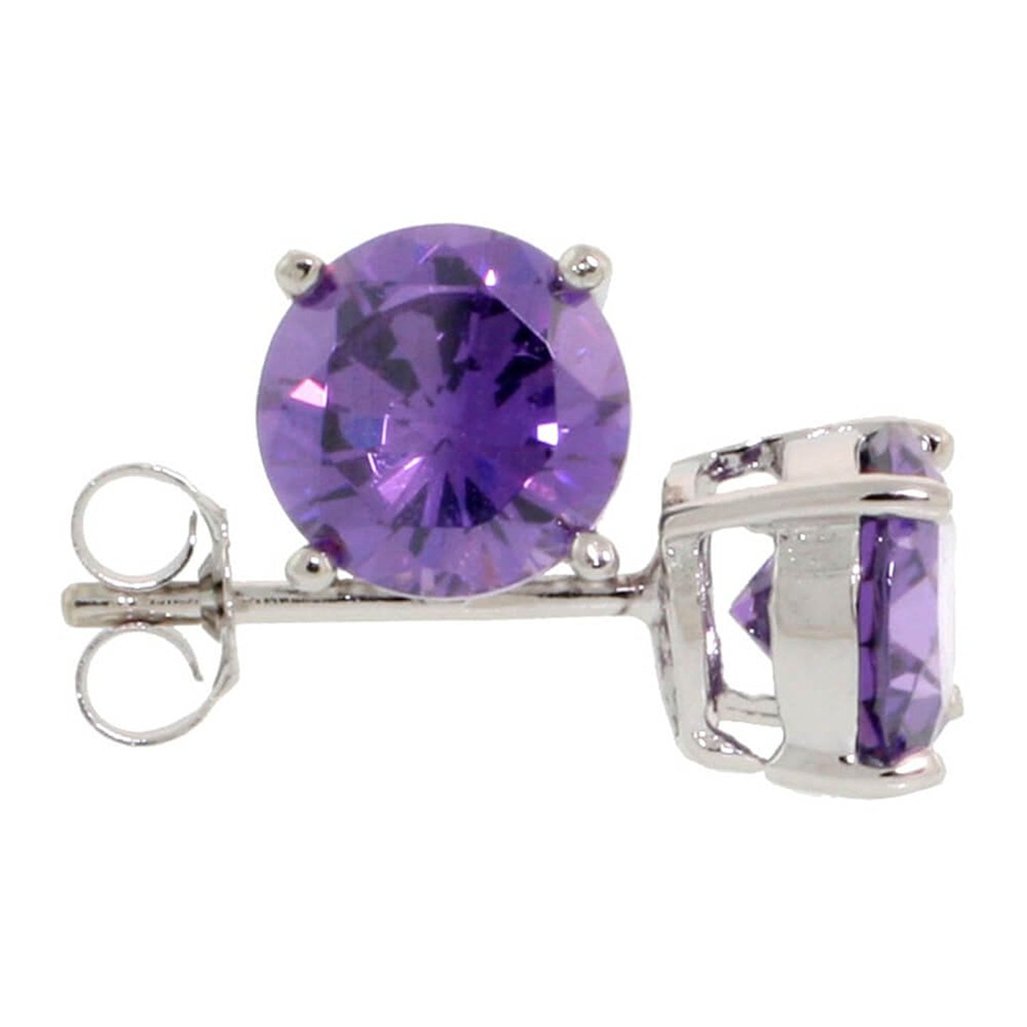 .925 Sterling Silver Lavender 4mm - 7mm Round Cut CZ Stud Rhodium Plated Earrings - Made in Italy