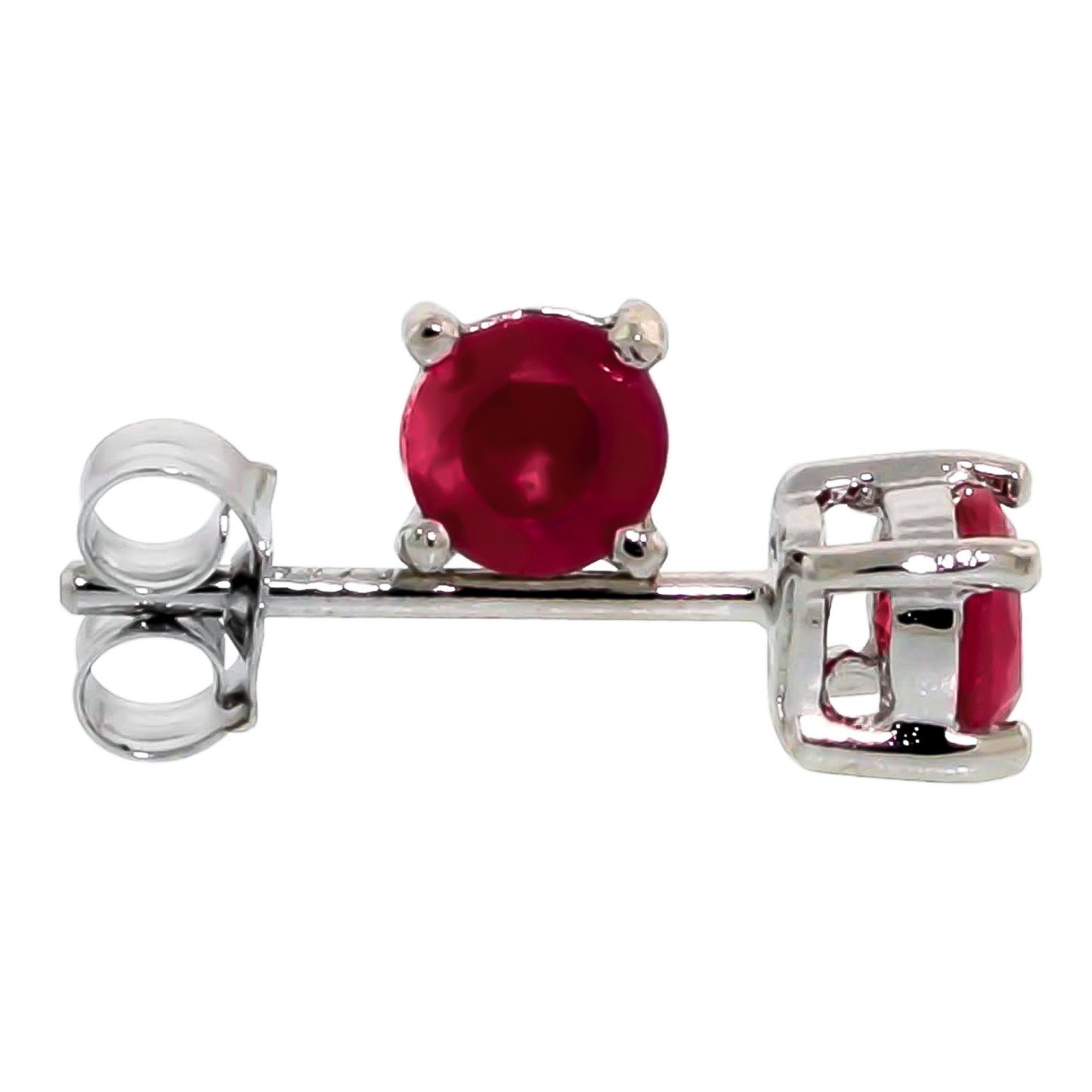 Rhodium Plated Silver Ruby Red (July) Cubic Zirconia Round Birthstone Stud Earrings + Gift Box