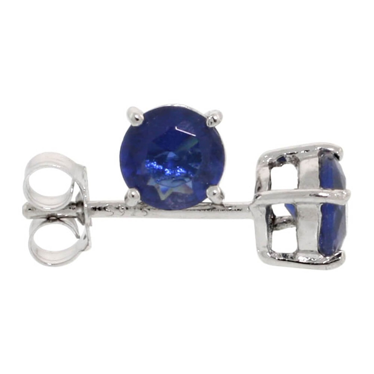 .925 Sterling Silver Blue Sapphire 4mm - 7mm Round Cut CZ Stud Rhodium Plated Earrings - Made in Italy