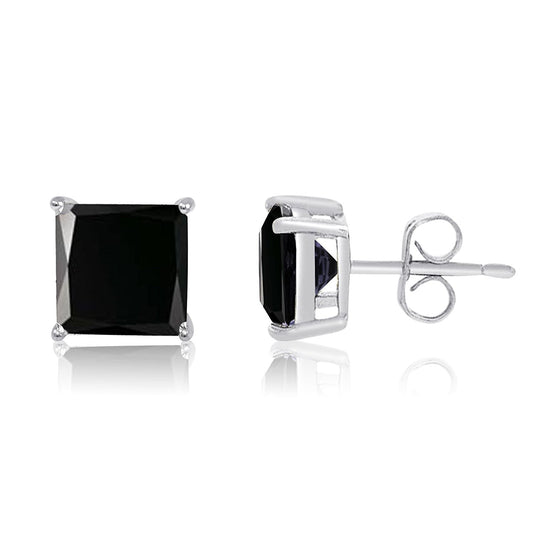 .925 Sterling Silver Black 4mm - 7mm Princess Cut CZ Stud Rhodium Plated Earrings - Made in Italy (SKU: SS-ER1014)