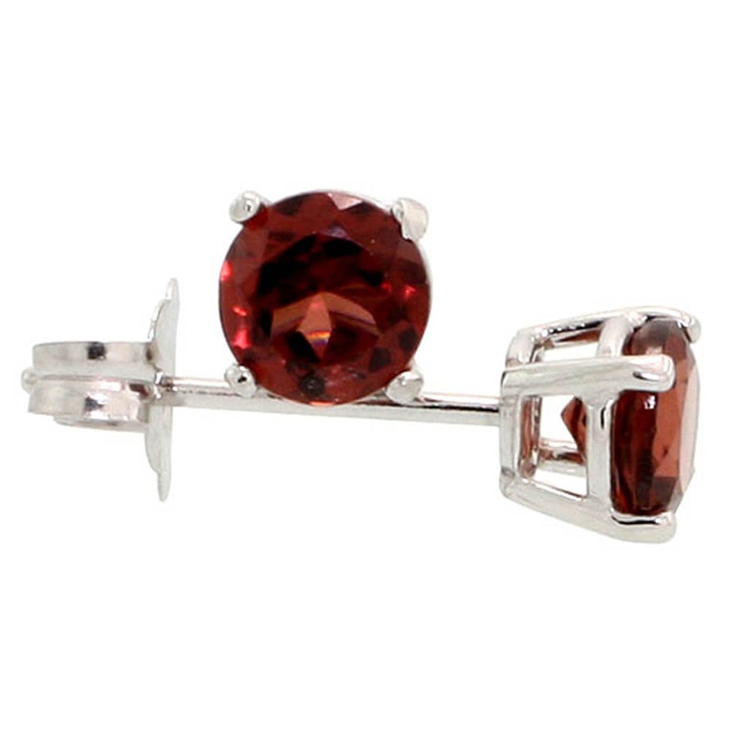 .925 Sterling Silver Garnet 4mm - 7mm Round Cut CZ Stud Rhodium Plated Earrings - Made in Italy