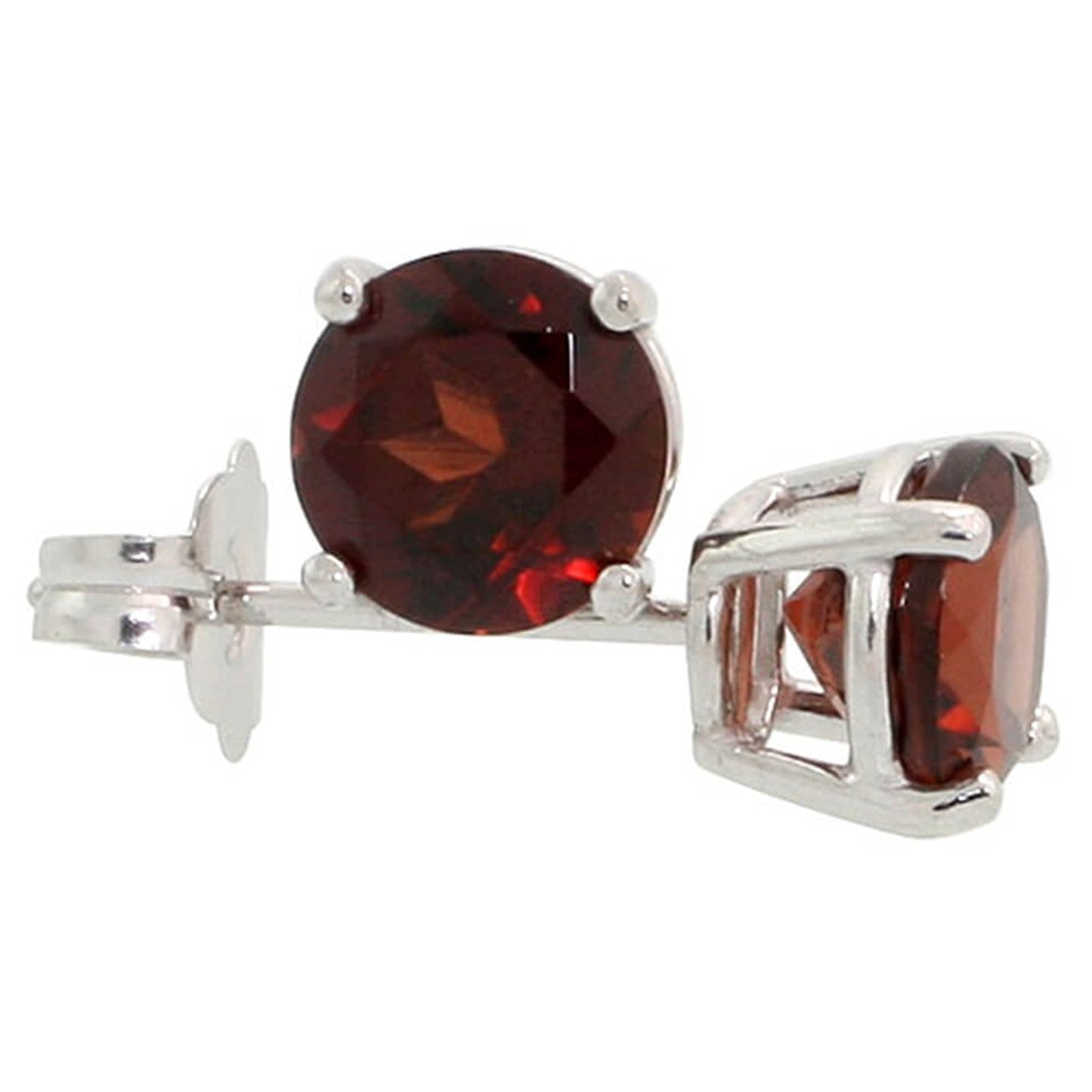 .925 Sterling Silver Garnet 4mm - 7mm Round Cut CZ Stud Rhodium Plated Earrings - Made in Italy