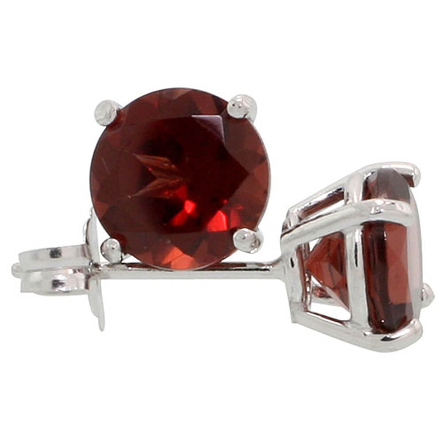 Rhodium Plated Silver Garnet Red (January) CZ Round Birthstone Stud Earrings + Gift Box