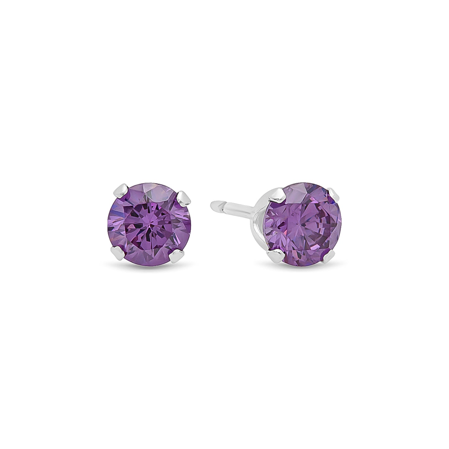 .925 Sterling Silver Nickel-Free Simulated Diamond Round-Cut Birthstone Stud Earrings