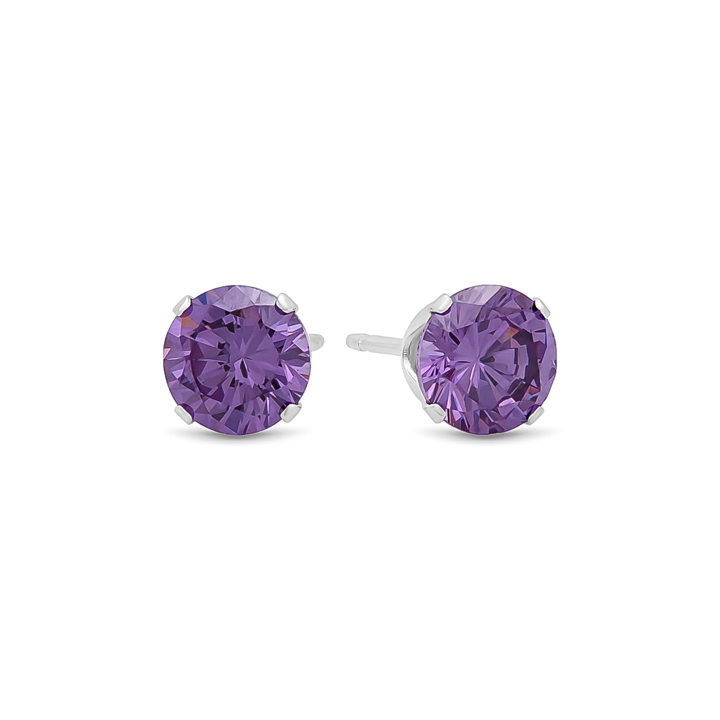 .925 Sterling Silver Nickel-Free Simulated Diamond Round-Cut Birthstone Stud Earrings