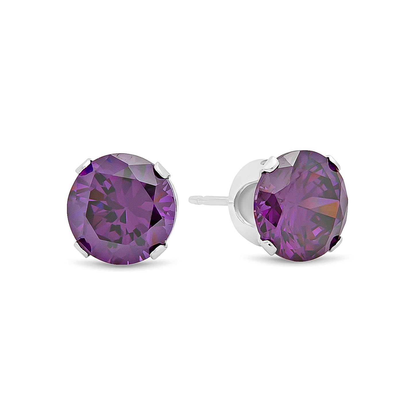 .925 Sterling Silver Nickel-Free Simulated Diamond Round-Cut Birthstone Stud Earrings