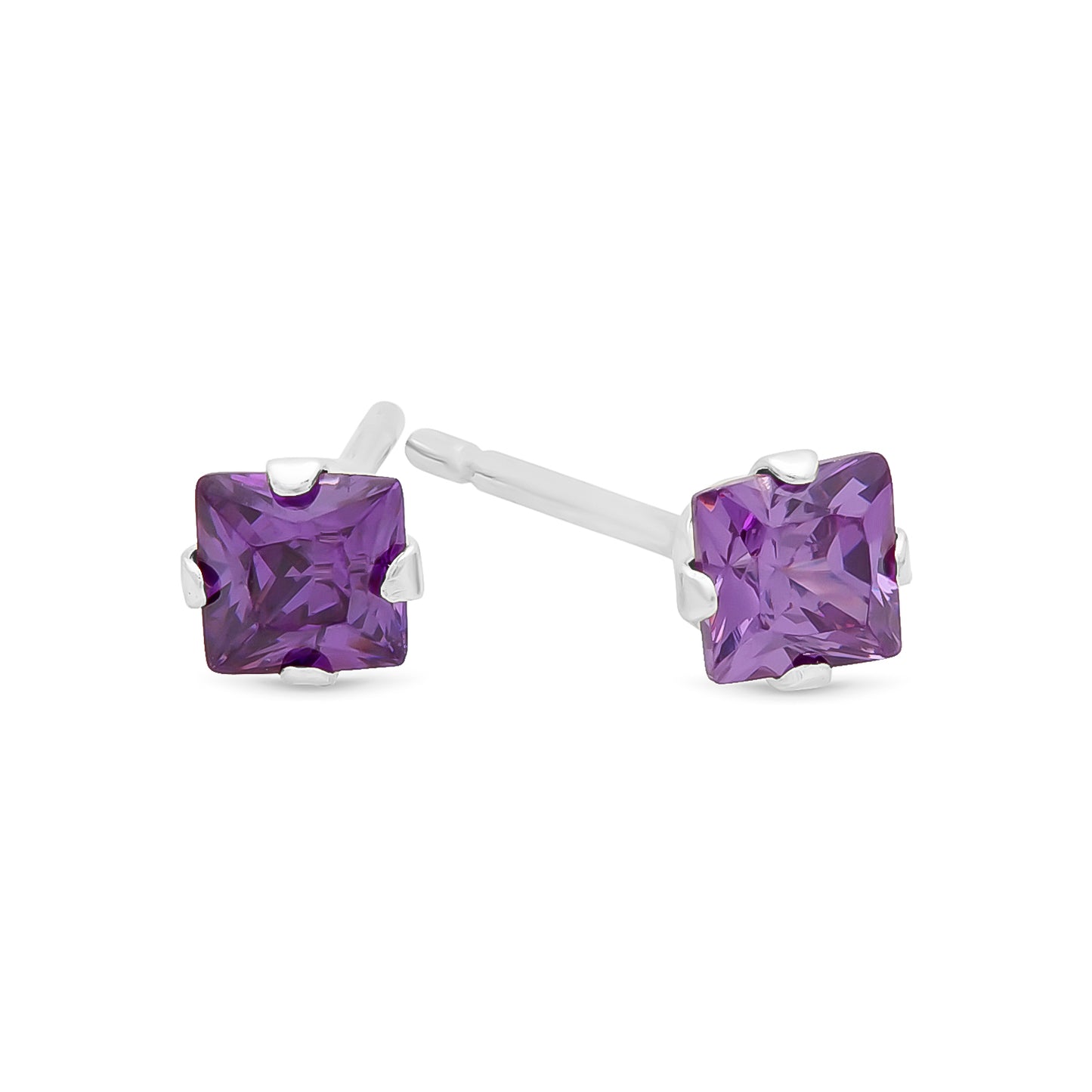 .925 Sterling Silver Nickel-Free Simulated Diamond Princess-Cut Birthstone Stud Earrings