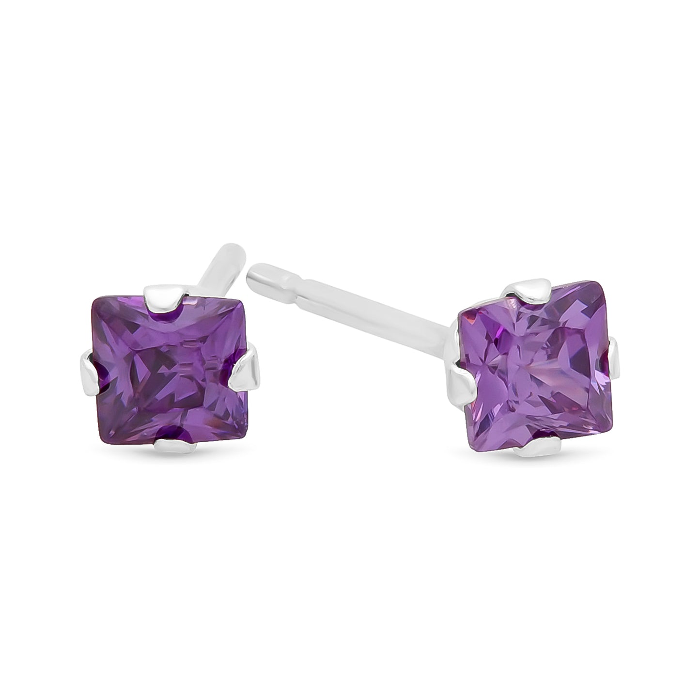 .925 Sterling Silver Nickel-Free Simulated Diamond Princess-Cut Birthstone Stud Earrings