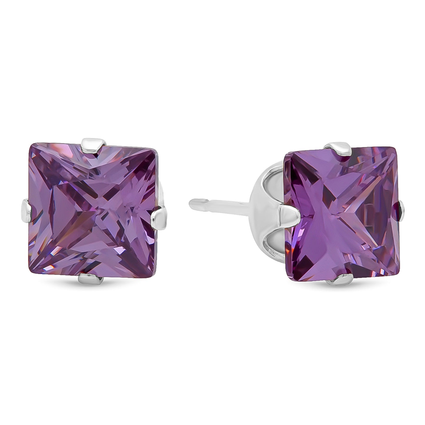 .925 Sterling Silver Nickel-Free Simulated Diamond Princess-Cut Birthstone Stud Earrings