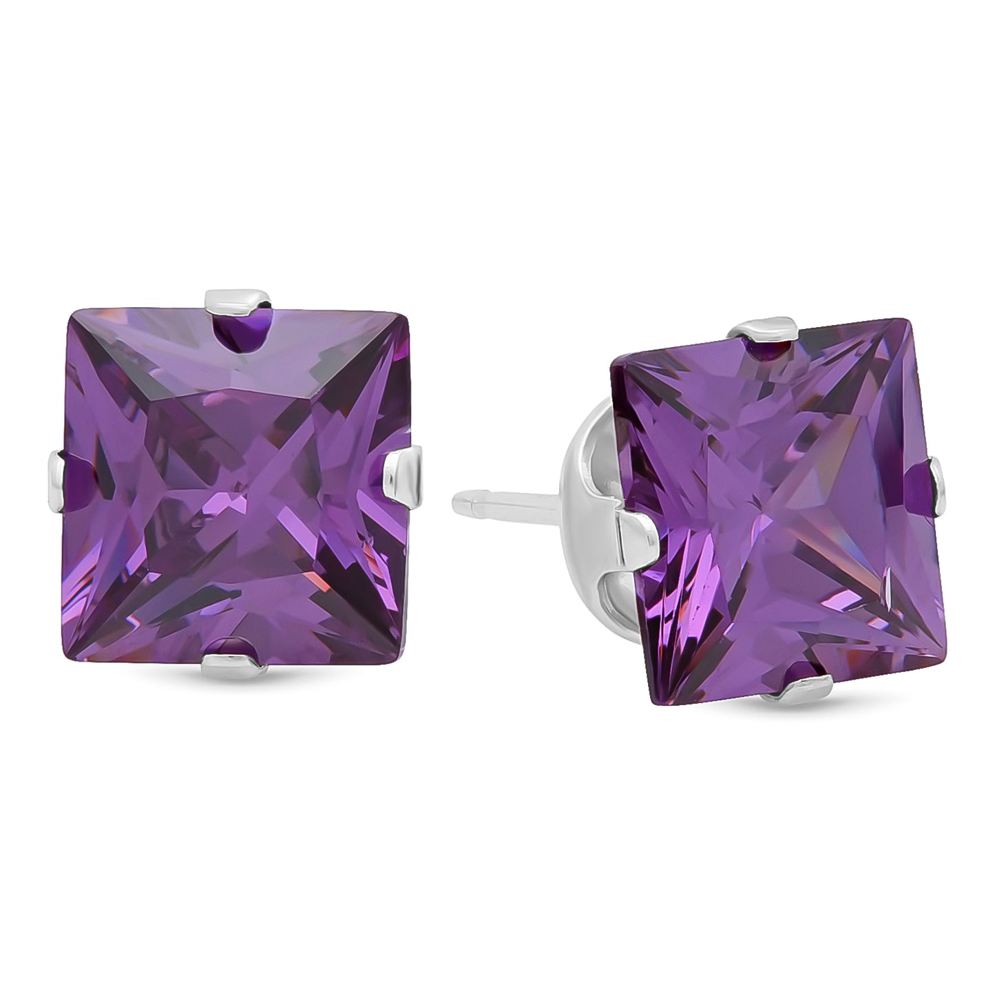 .925 Sterling Silver Nickel-Free Simulated Diamond Princess-Cut Birthstone Stud Earrings