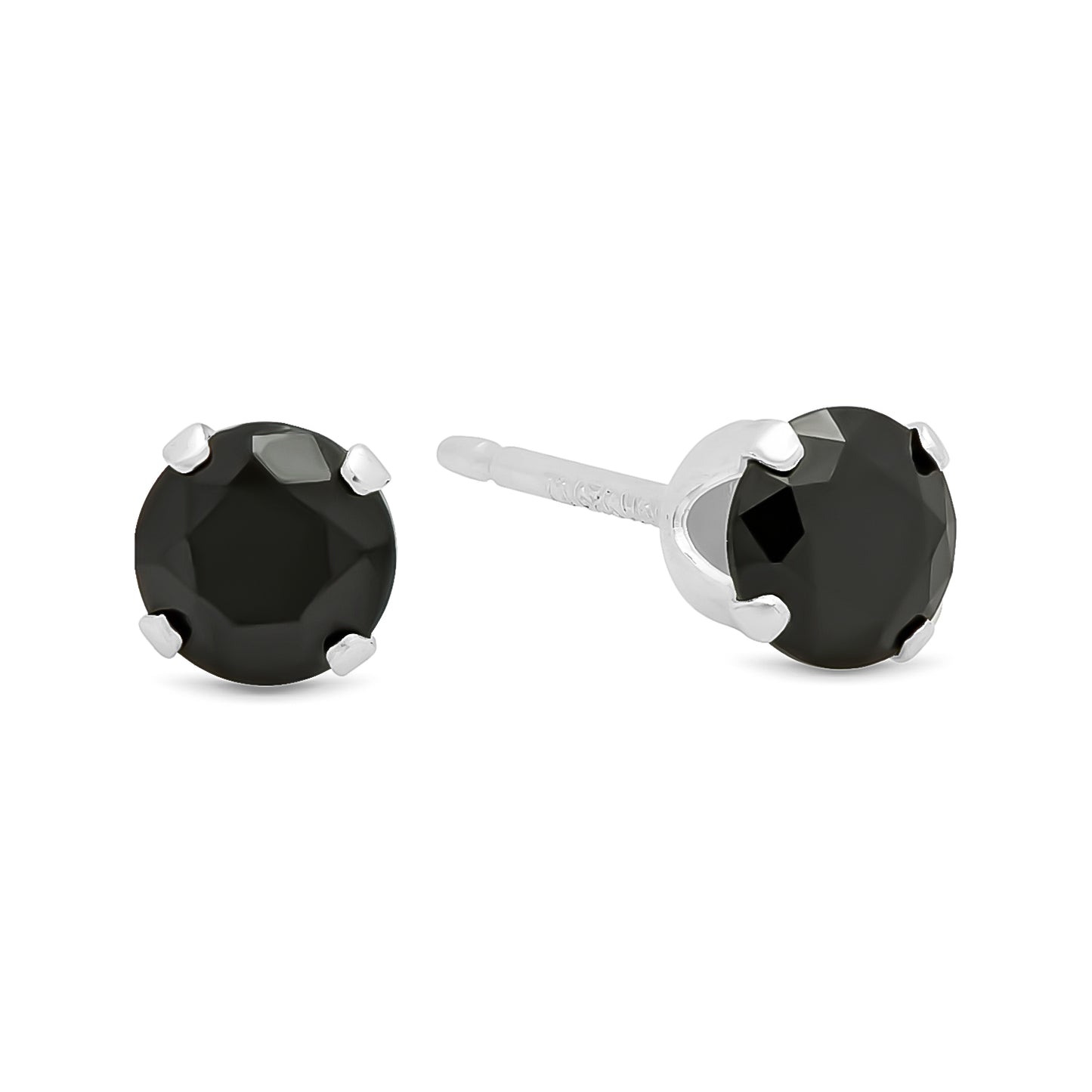 .925 Sterling Silver Nickel-Free Simulated Diamond Round-Cut Birthstone Stud Earrings