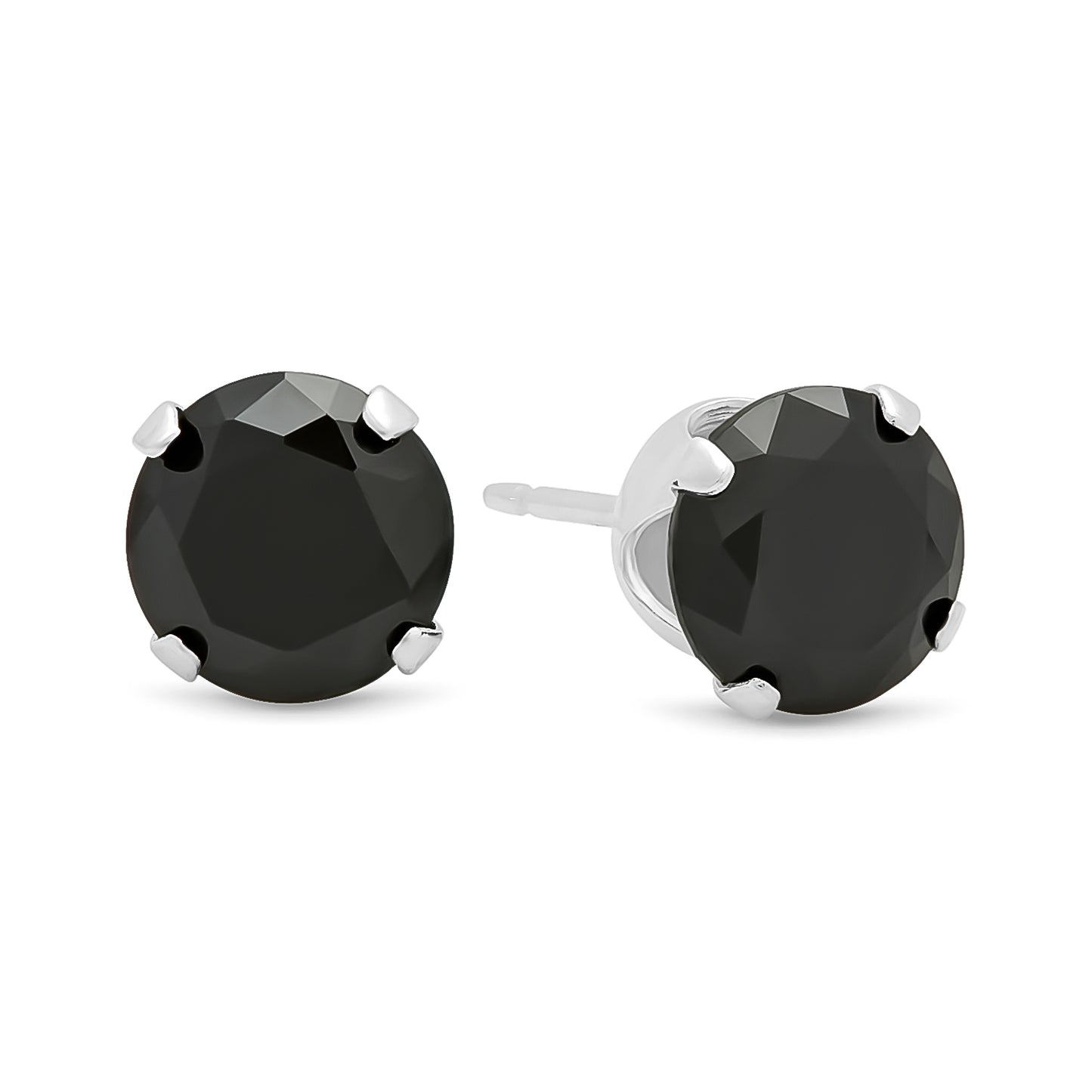 .925 Sterling Silver Nickel-Free Simulated Diamond Round-Cut Birthstone Stud Earrings