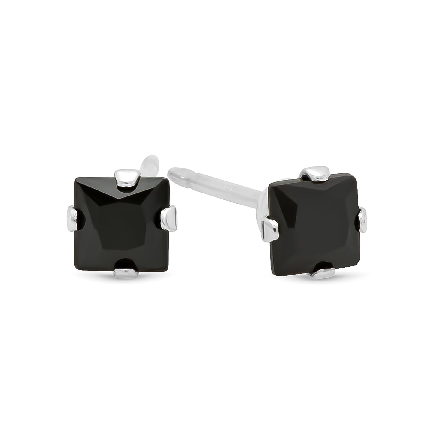 Square Cut Simulated Black Onyx CZ Sterling Silver Italian Crafted Stud Earrings