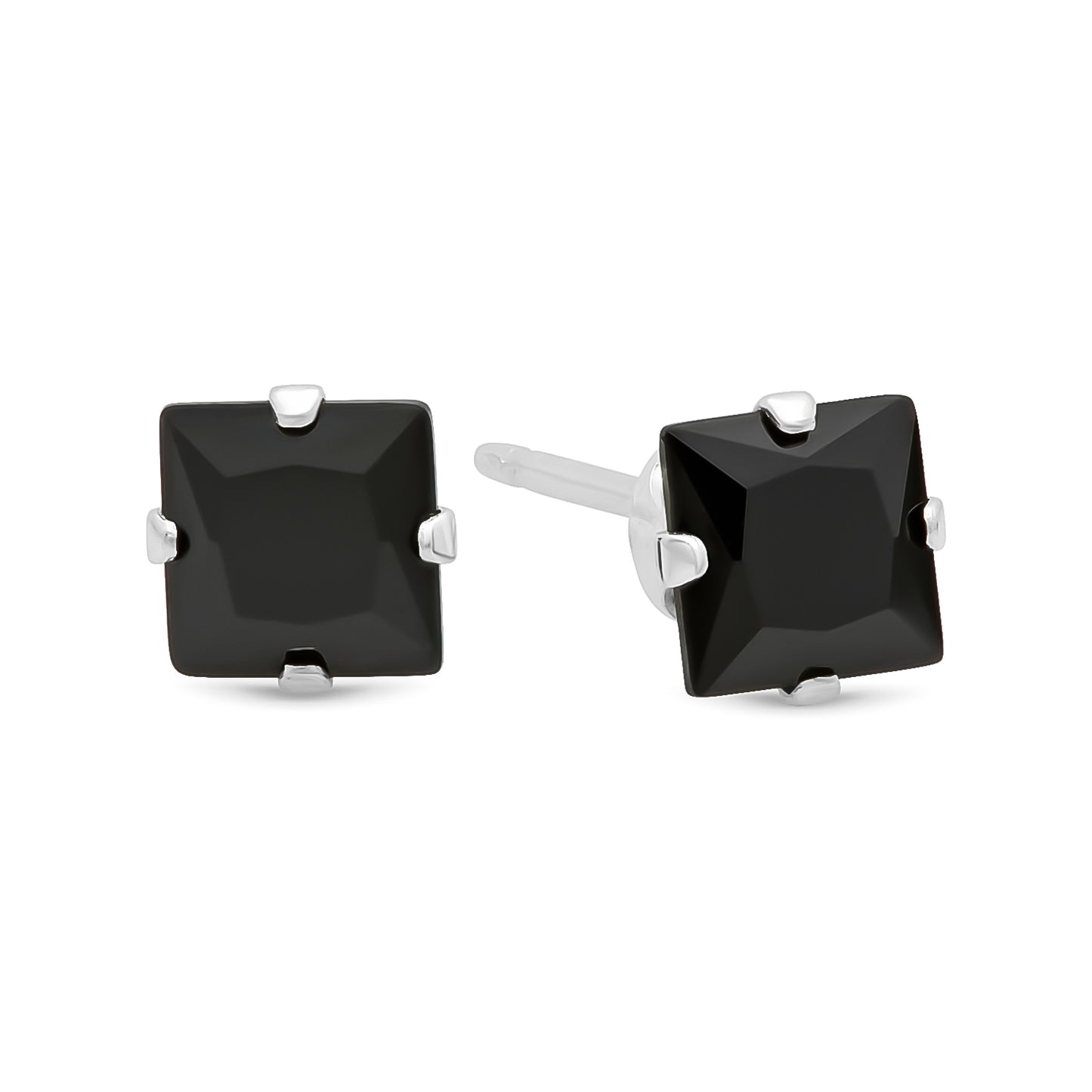 Square Cut Simulated Black Onyx CZ Sterling Silver Italian Crafted Stud Earrings