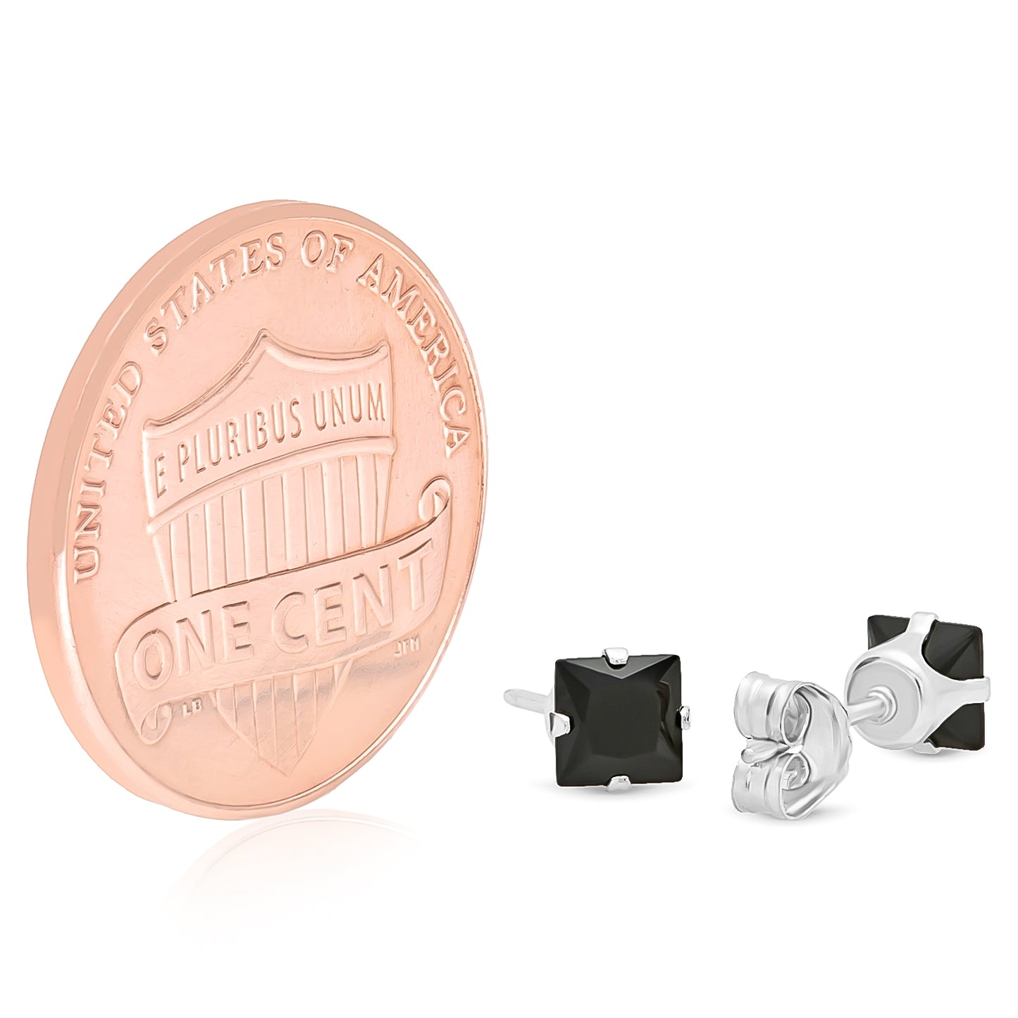 Square Cut Simulated Black Onyx CZ Sterling Silver Italian Crafted Stud Earrings