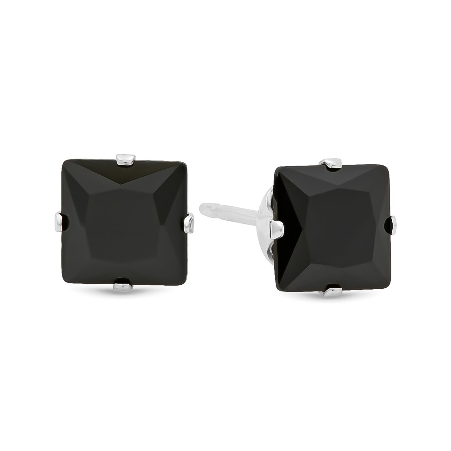 Square Cut Simulated Black Onyx CZ Sterling Silver Italian Crafted Stud Earrings