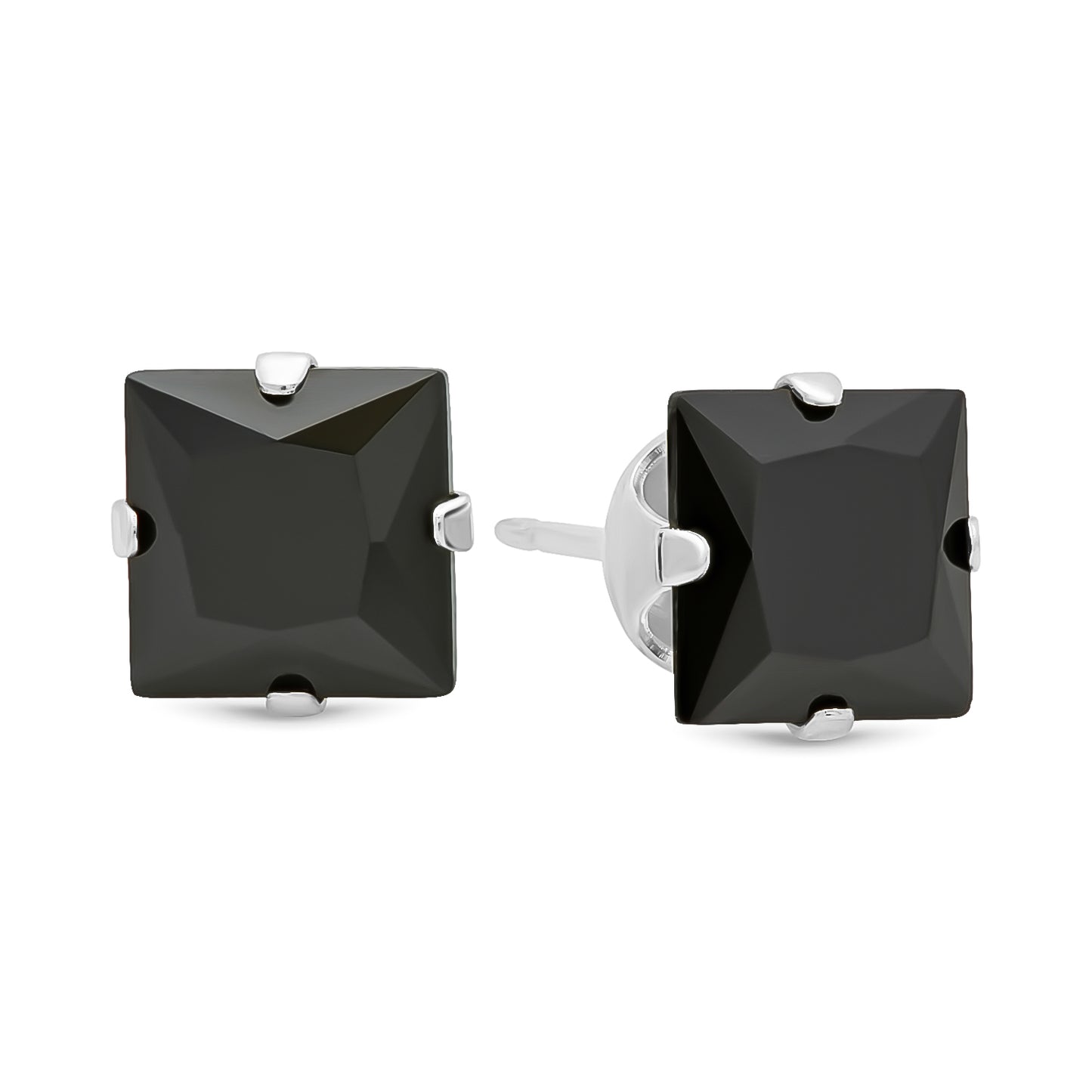 Square Cut Simulated Black Onyx CZ Sterling Silver Italian Crafted Stud Earrings