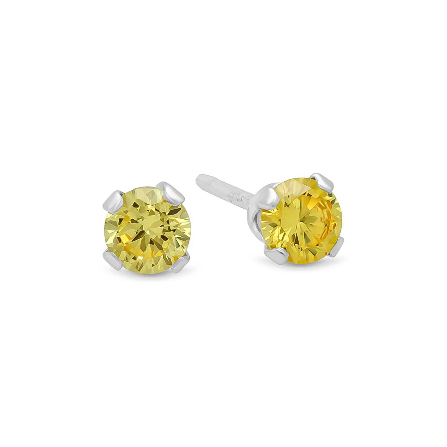 .925 Sterling Silver Nickel-Free Simulated Diamond Round-Cut Birthstone Stud Earrings