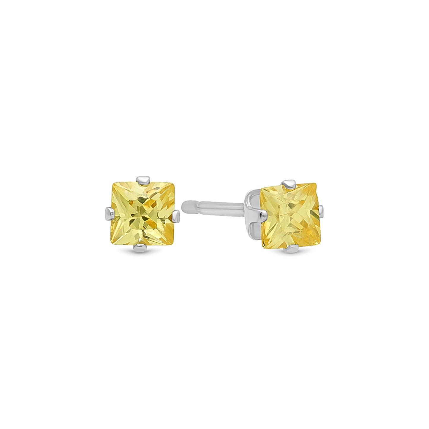 .925 Sterling Silver Nickel-Free Simulated Diamond Princess-Cut Birthstone Stud Earrings