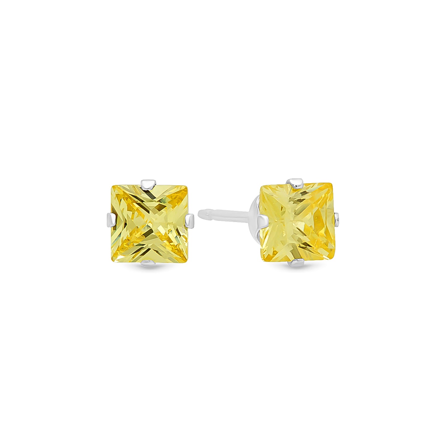 .925 Sterling Silver Nickel-Free Simulated Diamond Princess-Cut Birthstone Stud Earrings