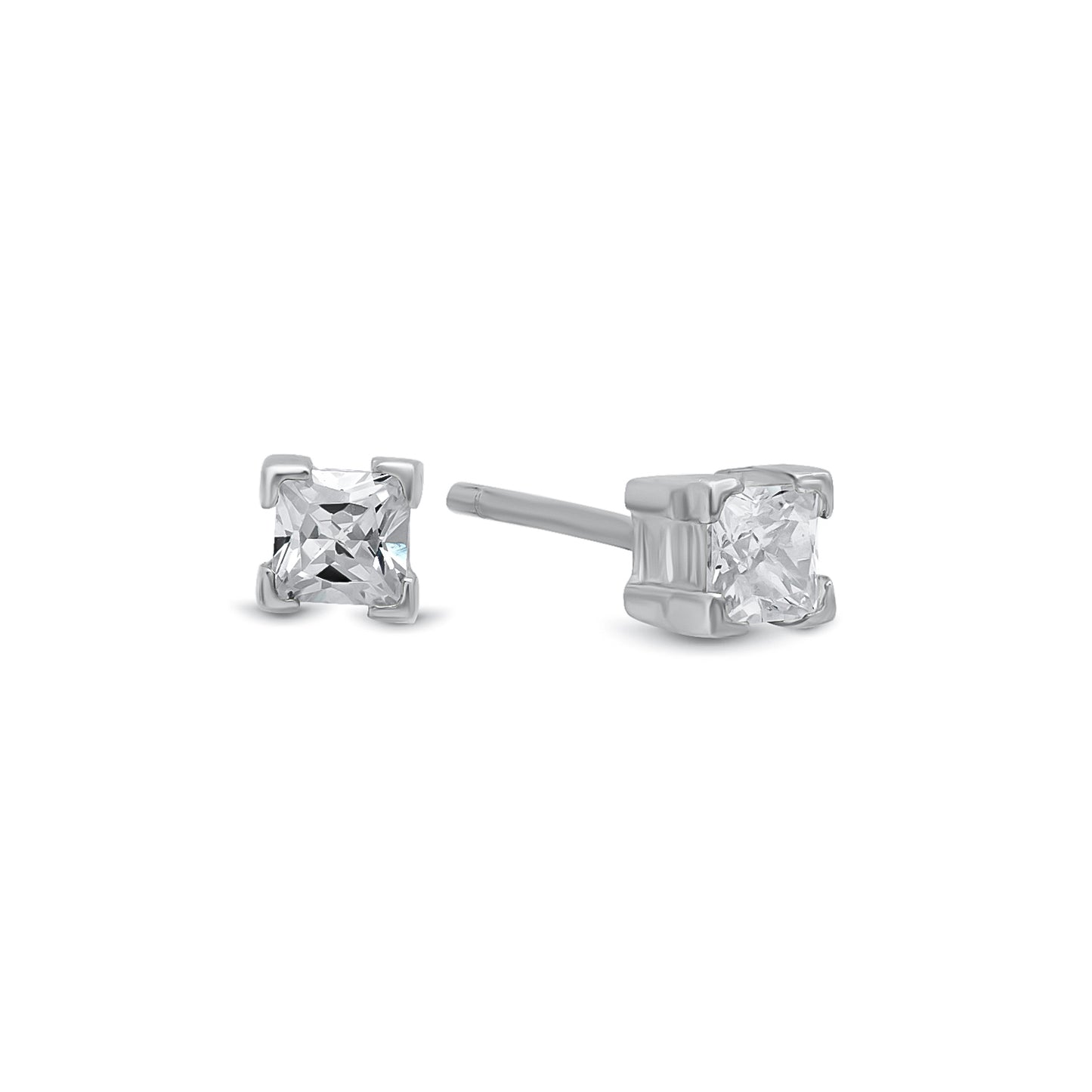 .925 Sterling Silver Nickel-Free Simulated Diamond Princess-Cut Birthstone Stud Earrings