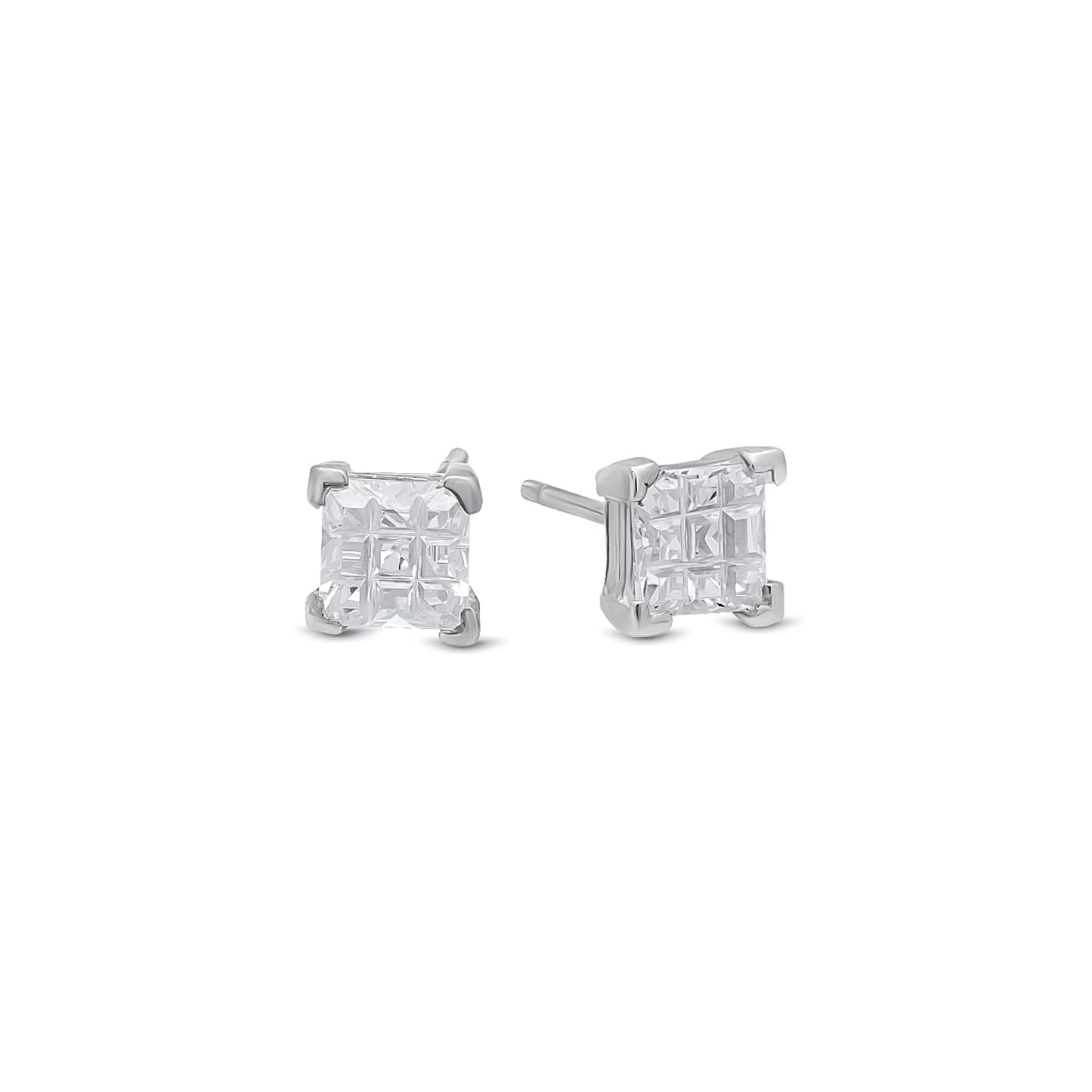 .925 Sterling Silver Nickel-Free Simulated Diamond Princess-Cut Birthstone Stud Earrings