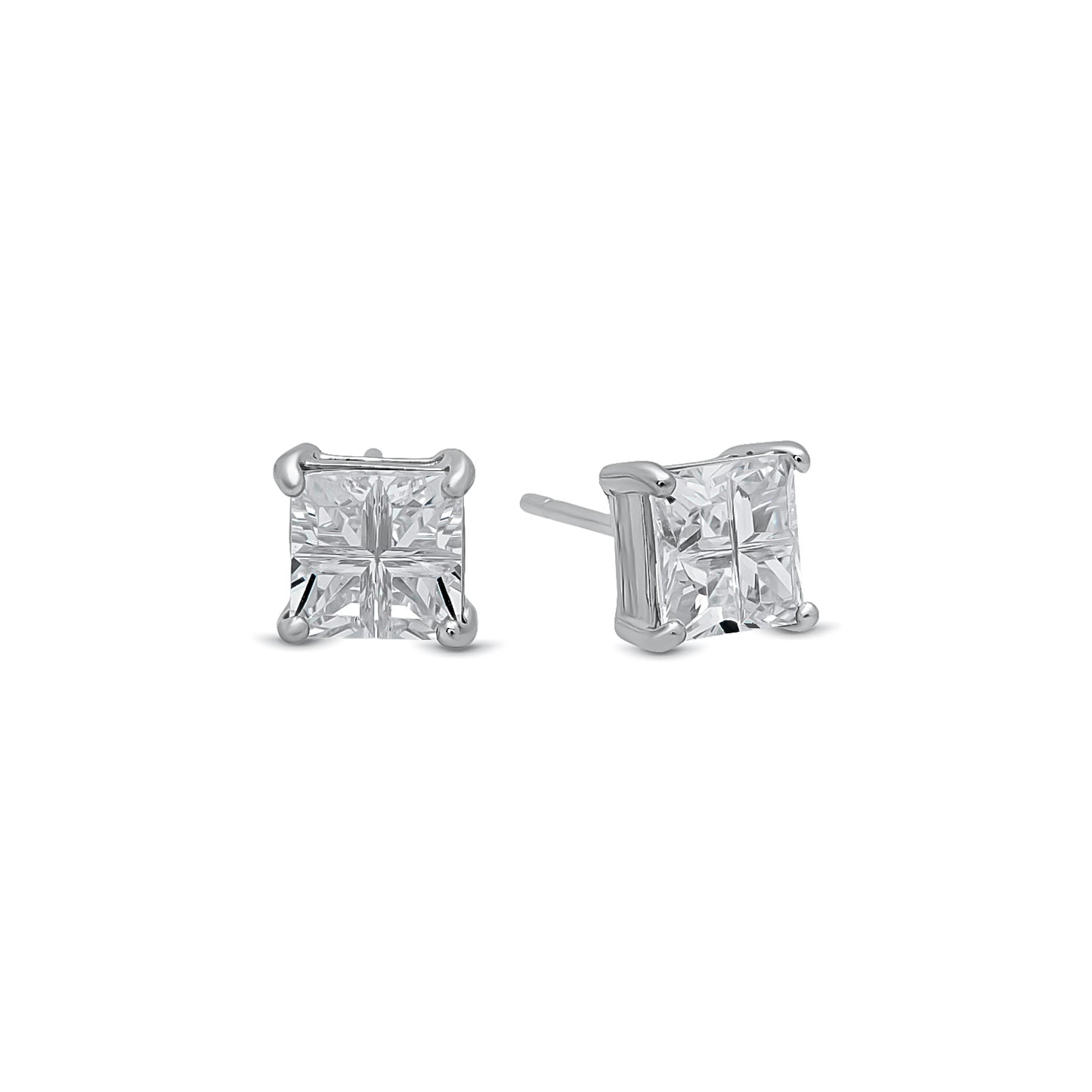 .925 Sterling Silver Nickel-Free Simulated Diamond Princess-Cut Birthstone Stud Earrings