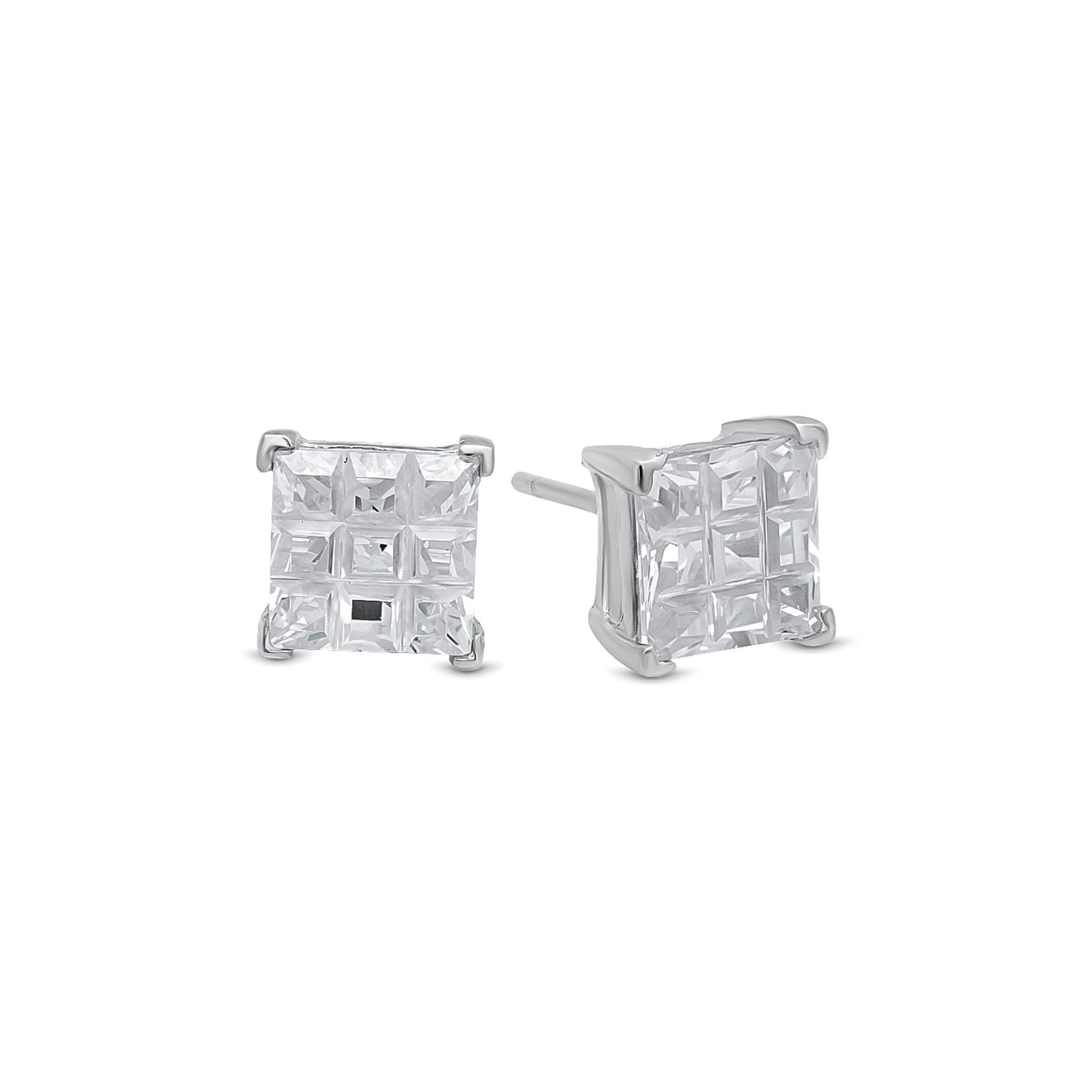 .925 Sterling Silver Nickel-Free Simulated Diamond Princess-Cut Birthstone Stud Earrings